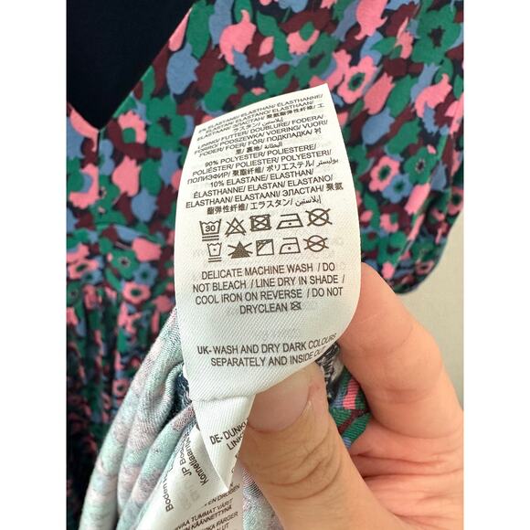 BODEN | Floral Midi Dress Puff Sleeve Knit V-Neck Cutout |  Size 8P - Picture 8 of 8